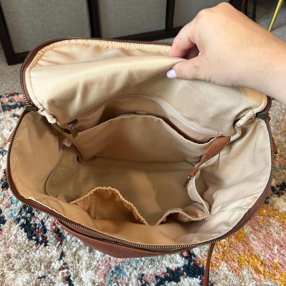 Azaria Luxe La Mère Backpack Grand Brown Leather Baby Diaper Bag - Picture 11 of 13